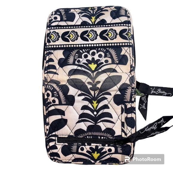Vera Bradley Black Yellow and White Floral Print Zip-around Wallet - Picture 3 of 5